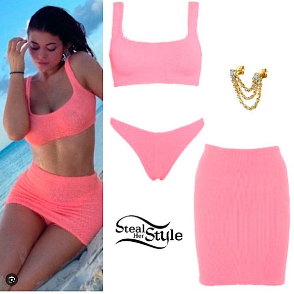 NWT Hunza G crinkle bodycon mini in Bubblegum as seen on Kylie Jenner - Picture 1 of 11